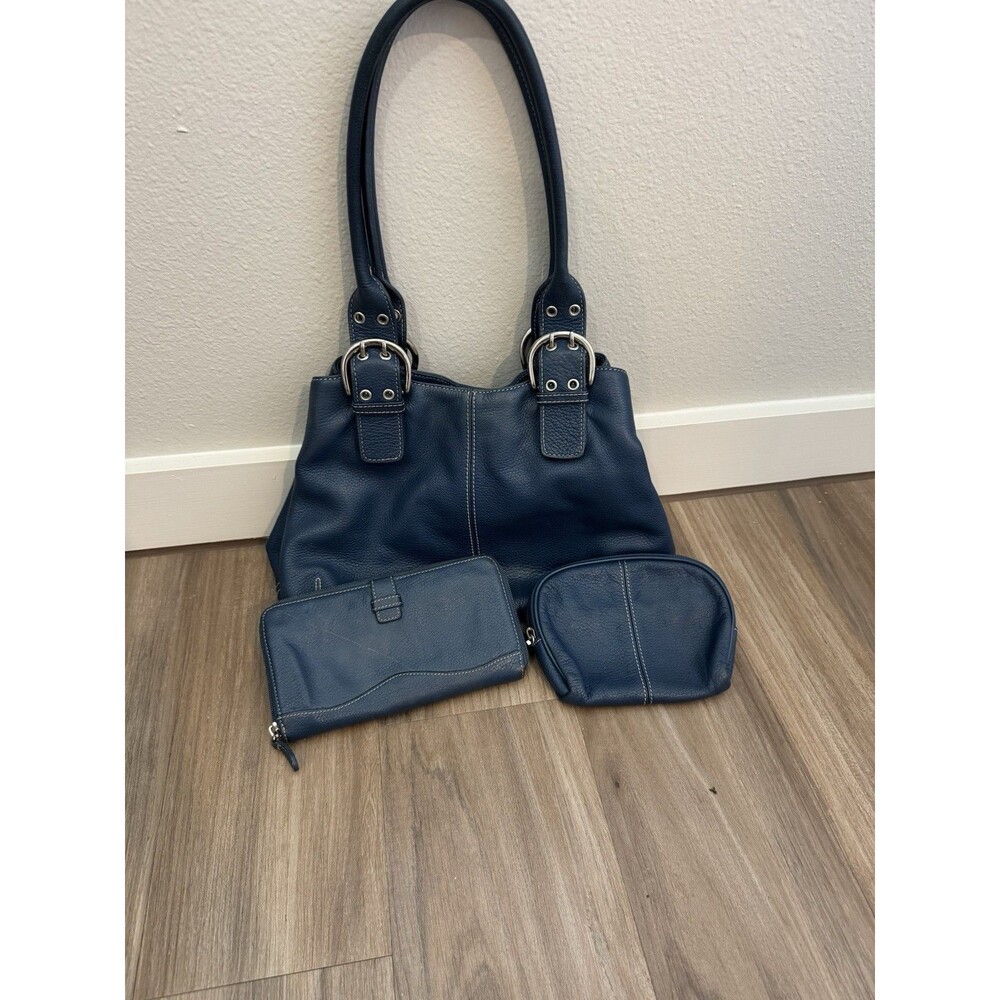 Maritime Blue Tignanello Leather Hobo Bag With Matching Clutch & Make Up Bag